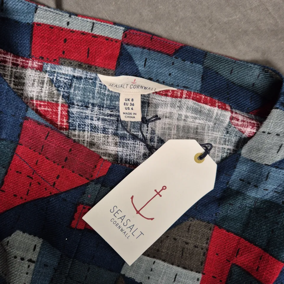 UK 8 SEASALT CORNWALL ST AGNES CLAY TUNIC – QUILTED SQUARES MARINE (WOMEN)
