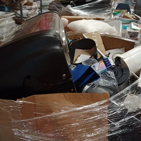PALLET OF ASSORTED HOUSEHOLD GOODS AND PRODUCTS TO INCLUDE; BARBECUE,NUTRIBULLET,PANS, HANDHELD MIXER,WATER BUCKET,ETC
