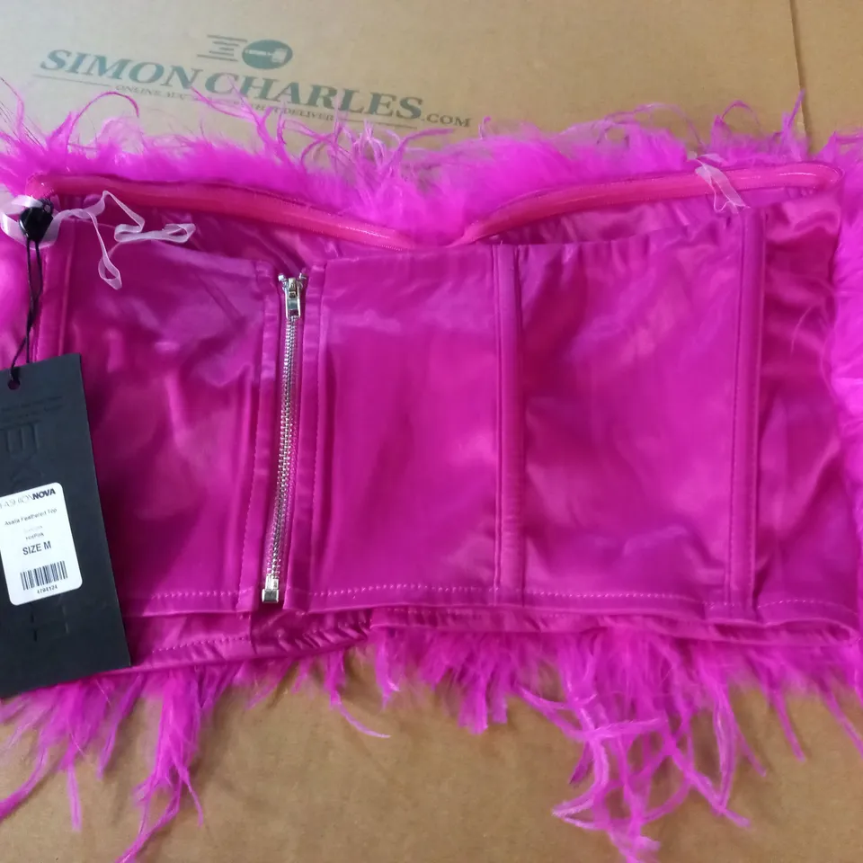 FASHION NOVA ASALLA HOT PINK FEATHERED TOP - M