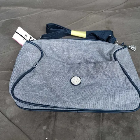 KIPLING DENIM CROSSBODY BAG WITH SIGNATURE ROUND LOGO