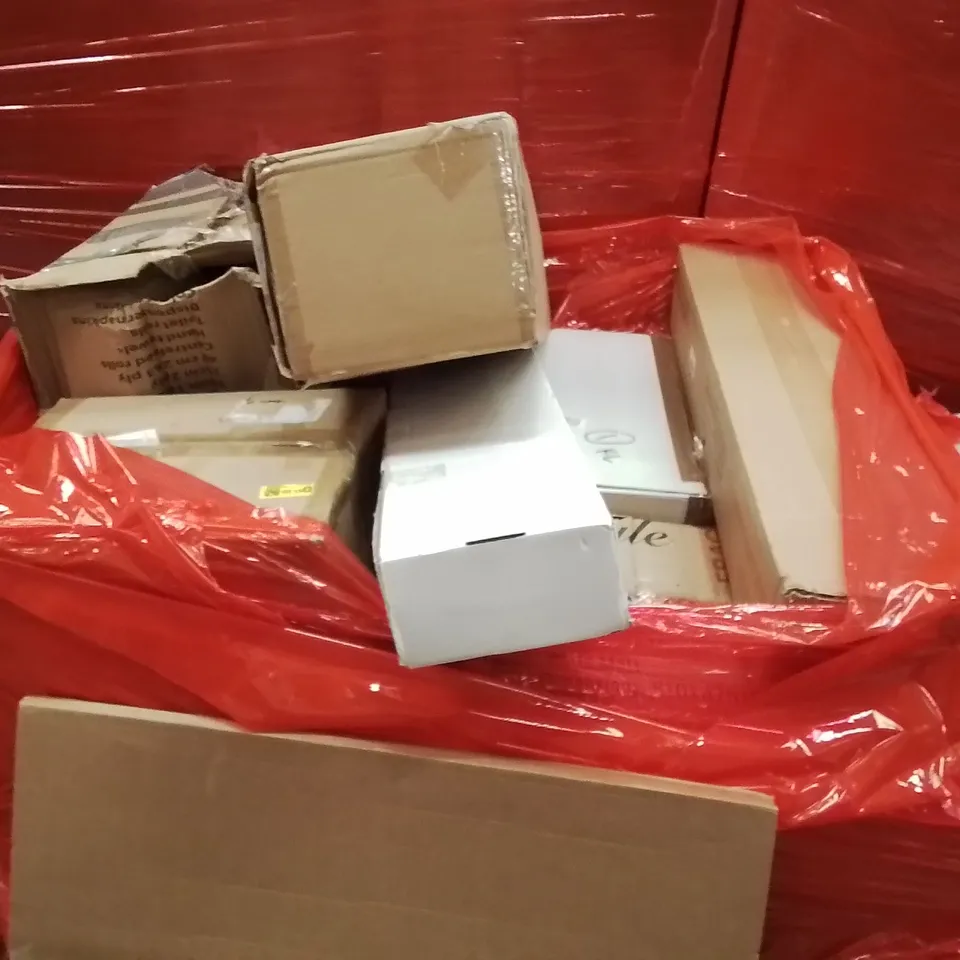 PALLET OF ASSORTED HOUSEHOLD GOODS AND PRODUCTS TO INCLUDE;CHRISTMAS TREE,PICTURE FRAME,CEILING FAN WITH LIGHT 