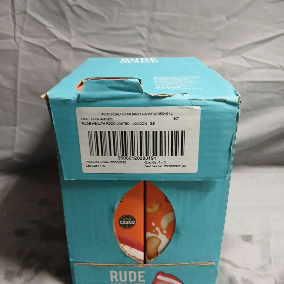 RUDE HEALTH ORGANIC CASHEW DRINK 1L – 6 X 1L PACK - COLLECTION ONLY 