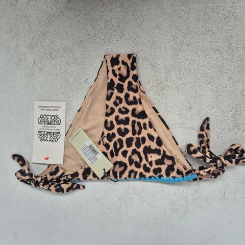 NEVER FULLY DRESSED LEOPARD WHIPSTITCH TIE SIDE BIKINI BRIEF IN BROWN SIZE UK 12