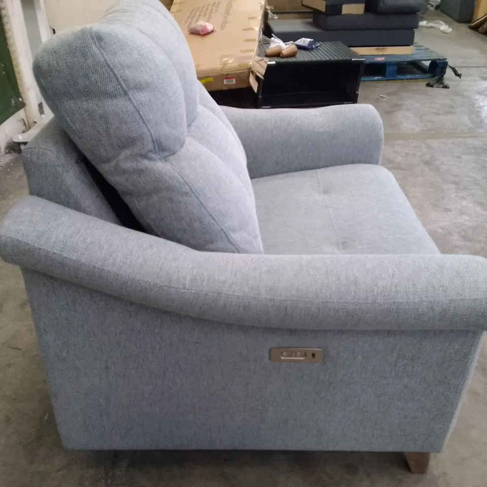 QUALITY DESIGNER G-PLAN RILEY ELECTRIC RECLINER SNUGGLER - PIERO CAROLINA BLUE FABRIC