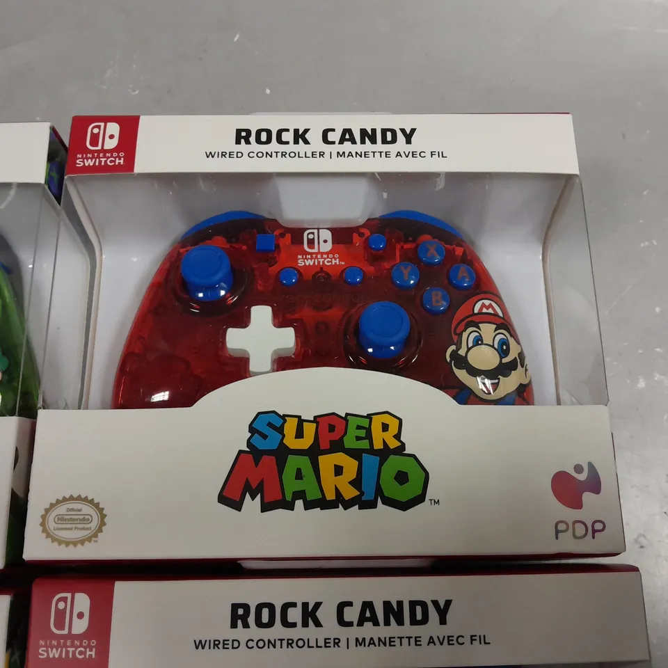 LOT OF 4 BOXED SUPER MARIO THEMED ROCK CANDY WIRED CONTROLLERS FOR NINTENDO SWITCH