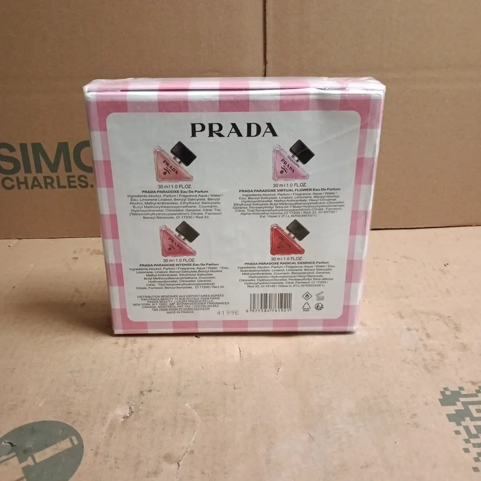 PRADA 4 ITEM FRAGRANCE SET TO INCLUDE PARADOXE, PARADOXE INTENSE ETC 