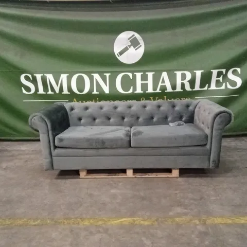 QUALITY DESIGNER 3 SEATER CHESTERFIELD SOFA BED - CHARCOAL VELVET