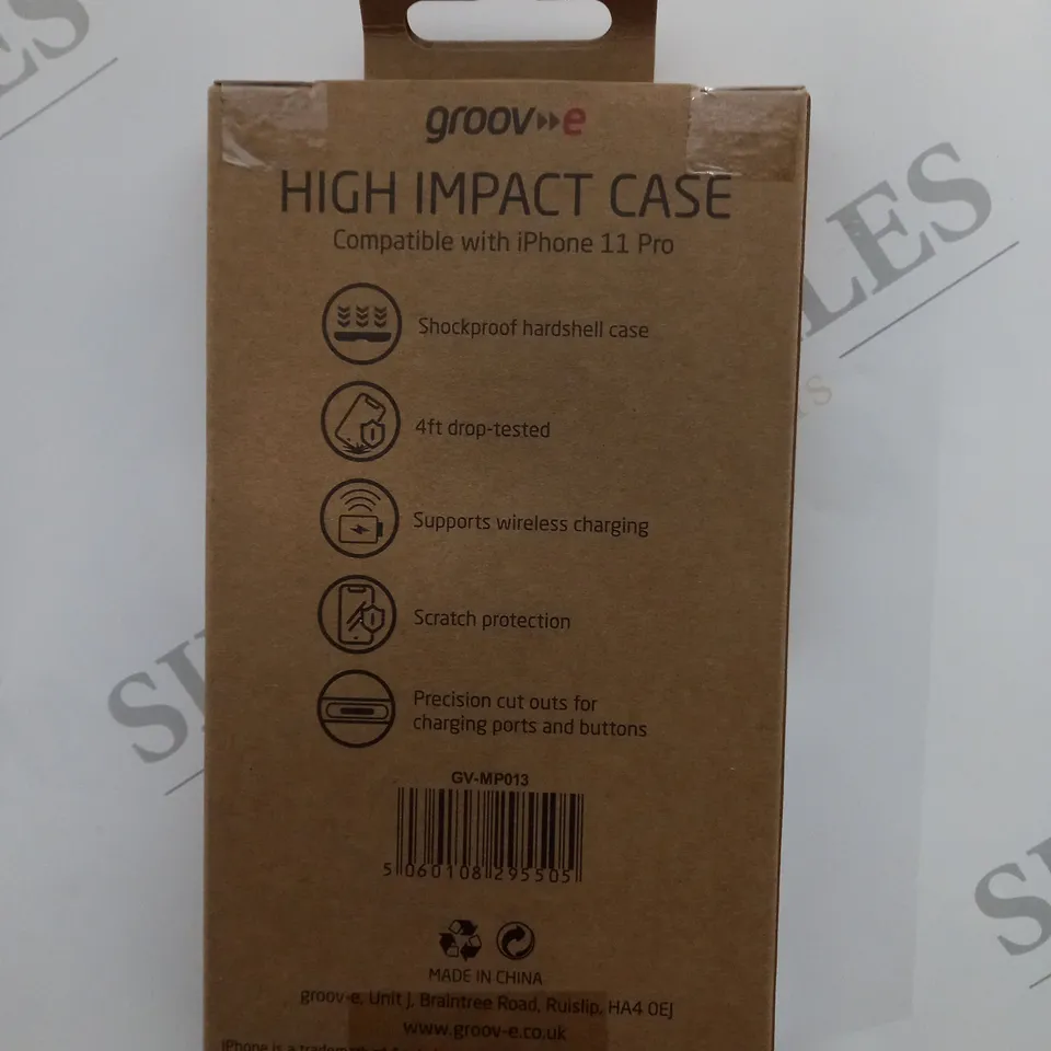 APPROXIMATELY 100 BRAND NEW BOXED AND SEALED GROOV-E  HARDSHELL HIGH IMPACT BLACK CASE GV-MP013 COMPATIBLE WITH IPHONE 11 PRO INCLUDES SHOCKPROOF PROTECTION, 4FT DROP-TESTED, SCRATCH PROTECTION ETC.