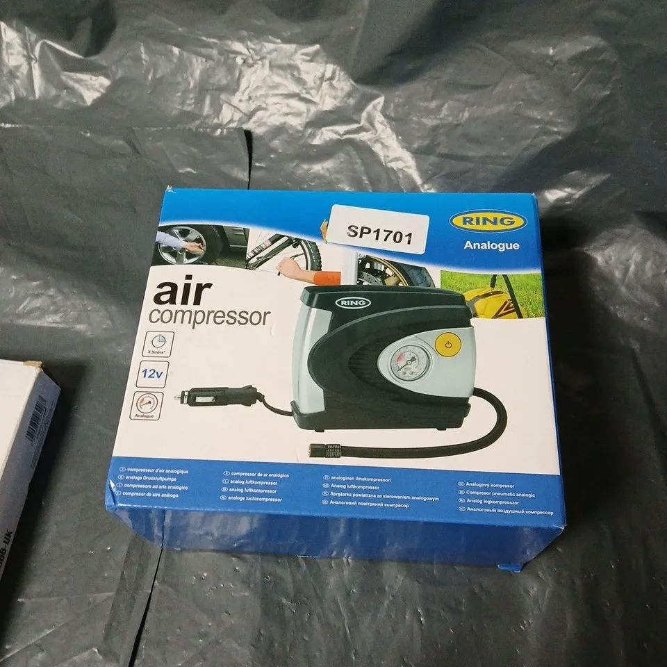 PALLET OF ASSORTED ITEMS INCLUDING AIR COMPRESSOR , WOODEN CHOPPING BOARD AND TACWISE HAND TACKER 