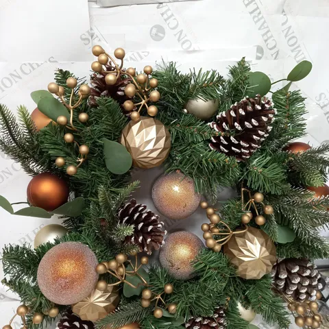 COPPER AND GOLD PRE-LIT FESTIVE WREATH