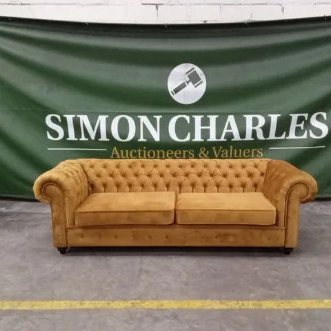 QUALITY DESIGNER 4 SEATER VELVET CHESTERFIELD SOFA - HONEY