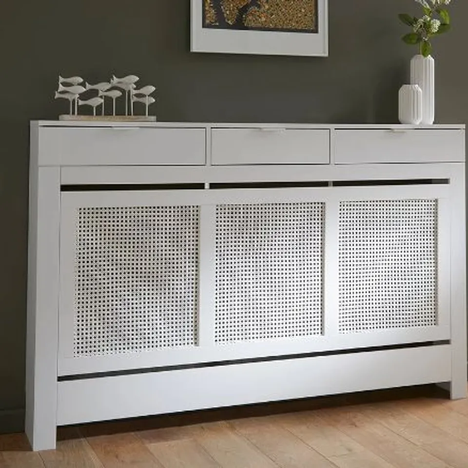 LLOYD PASCAL LARGE RADIATOR COVER WITH 3 DRAWERS - WHITE 