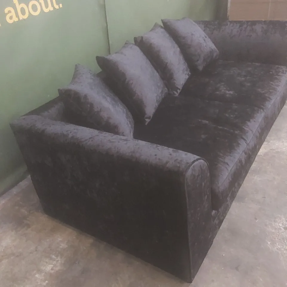 DESIGNER 3 SEATER SOFA - BLACK CRUSHED VELVET