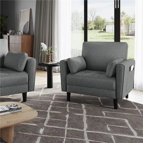 BOXED DARK GREY COMFY OVERSIZED SINGLE SOFA WITH 2 THROW PILLOWS
