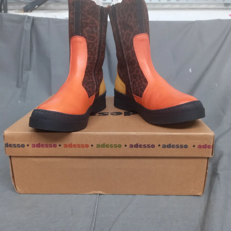 BOXED PAIR OF ADESSO CHELSEA BOOTS IN CITRUS LEPOPARD EU SIZE 38