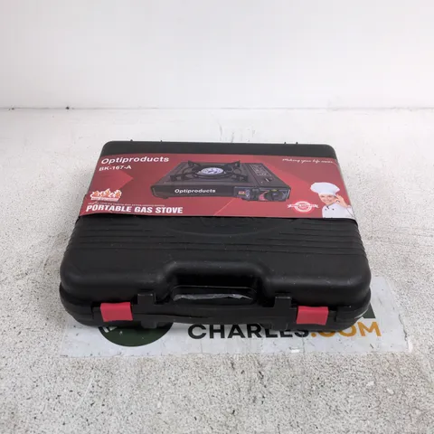 OPTIPRODUCTS PORTABLE GAS STOVE – BK-167-A, IN CARRY CASE