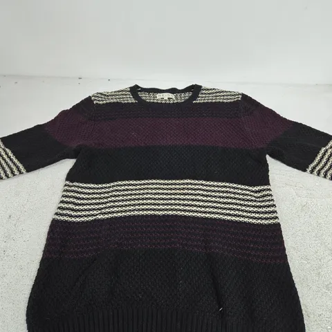 REISS KNIT JUMPER – BLACK & BURGUNDY STRIPE – UK SIZE L