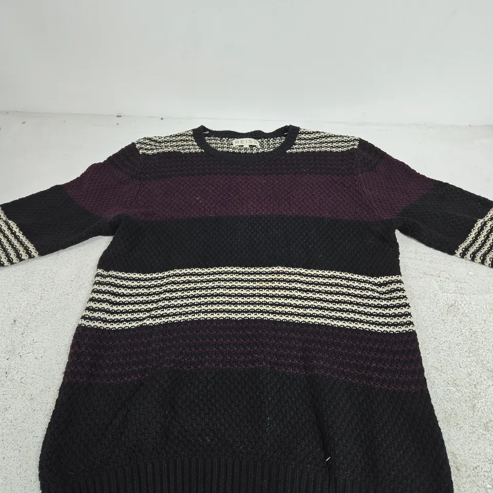 REISS KNIT JUMPER – BLACK & BURGUNDY STRIPE – UK SIZE L