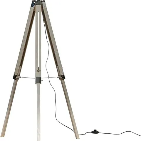 BOXED MINISUN CLIPPER LIGHT DISTRESSED WOOD AND SILVER CHROME TRIPOD FLOOR LAMP BASE