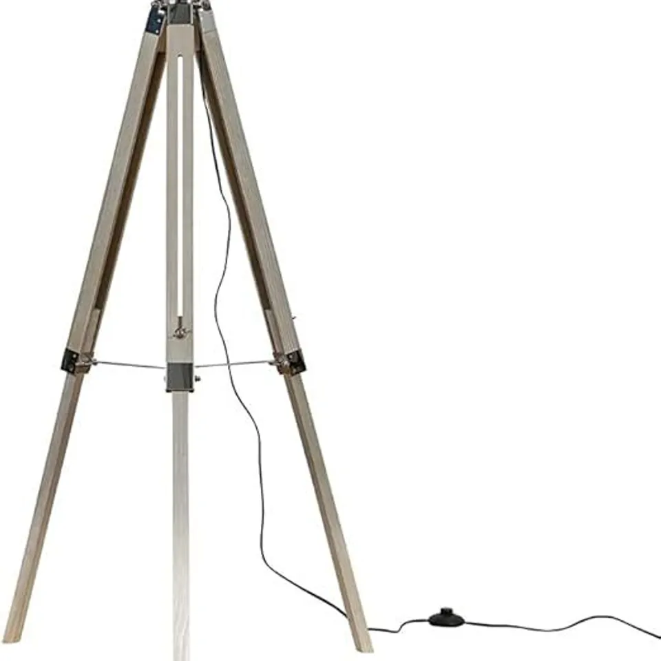BOXED MINISUN CLIPPER LIGHT DISTRESSED WOOD AND SILVER CHROME TRIPOD FLOOR LAMP BASE