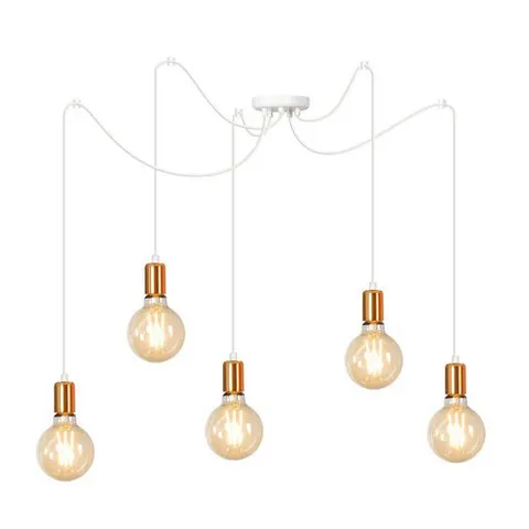 BOXED EMIBIG SPARK 5-LIGHT CEILING CLUSTER PENDANT, WHITE AND COPPER