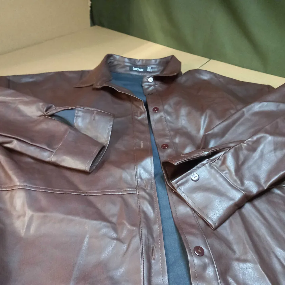 BOOHOO CHOCOLATE FAUX LEATHER SHACKET - SIZE 14