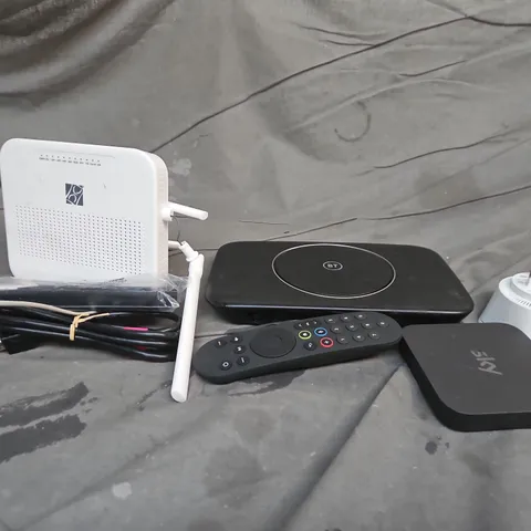 APPROXIMATELY 10 ASSORTED HOUSEHOLD ITEMS TO INCLUDE BT ROUTER, SKY REMOTES, CABLES, ETC