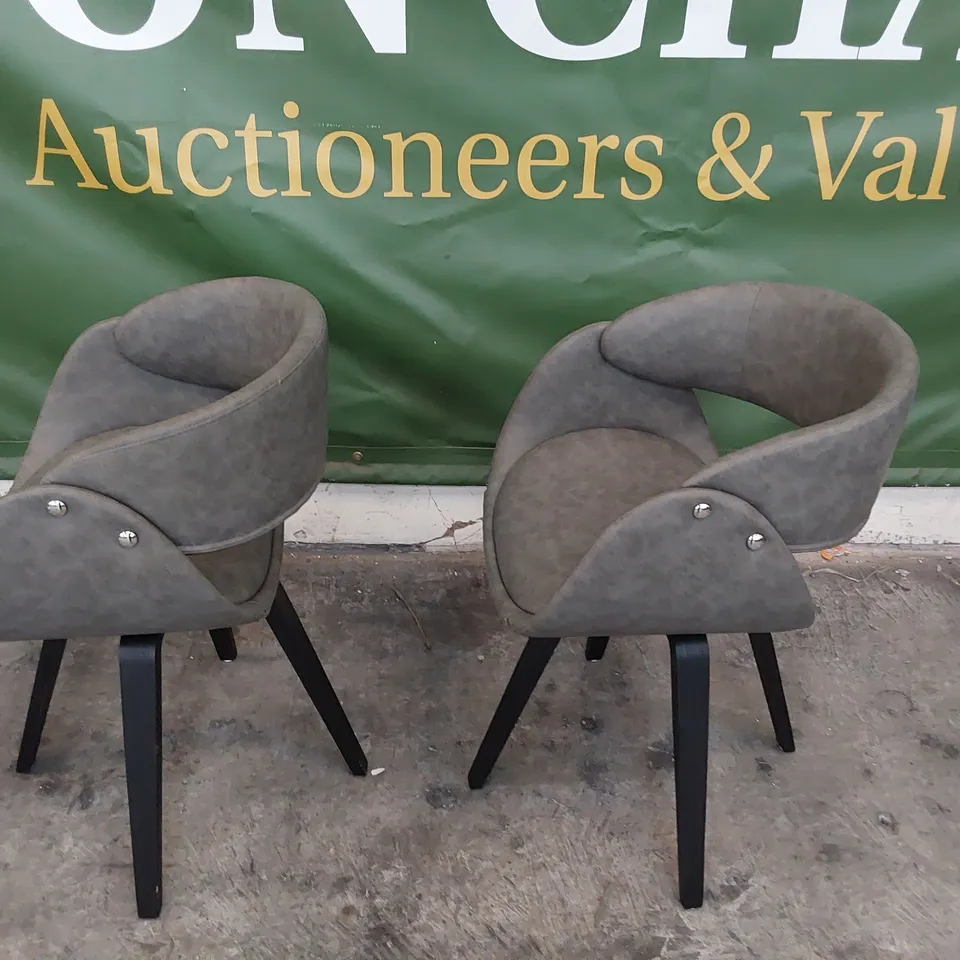 PAIR OF DESIGNER SWIVEL DINING CHAIRS GREY PU
