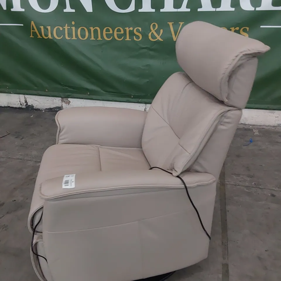 QUALITY BRITISH DESIGNER G PLAN POWER RECLINING SWIVEL/ROCKING EASY CHAIR CAMBRIDGE CHALK LEATHER 