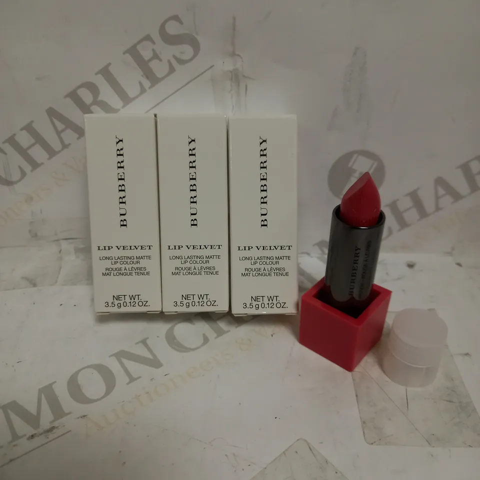 3 X BURBERRY LIP VELVET LONG LASTING MATTE LIP COLOUR - 413 POMEGRANTE PINK (TESTERS)