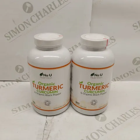 BOX OF 2X BRAND NEW NU U NUTRITION ORGANIC TUMERIC, CUMIN & ORGANIC BLACK PEPPER CAPSULES (365 CAPSULES EACH)