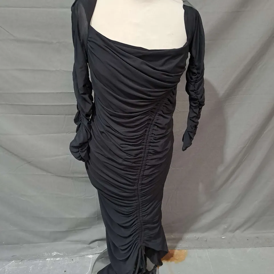 CLUB LONDON SWEET DREAMS MATERNITY ASYMMETRIC RUCHED MIDI DRESS IN BLACK SIZE 14