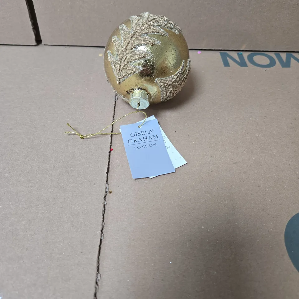 BOX OF 8 X 12 GISELA GRAHAM GOLD CHRISTMAS HANGING ORNAMENTS WITH LEAF DESIGN BOXED