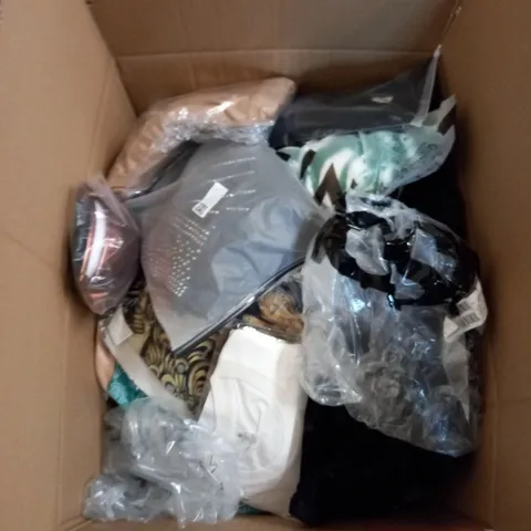 BOX OF ASSORTED CLOTHING ITEMS TOO INCLUDE JUMPERS, SHIRTS AND TROUSERS IN VARIOUS SIZES AND COLOURS