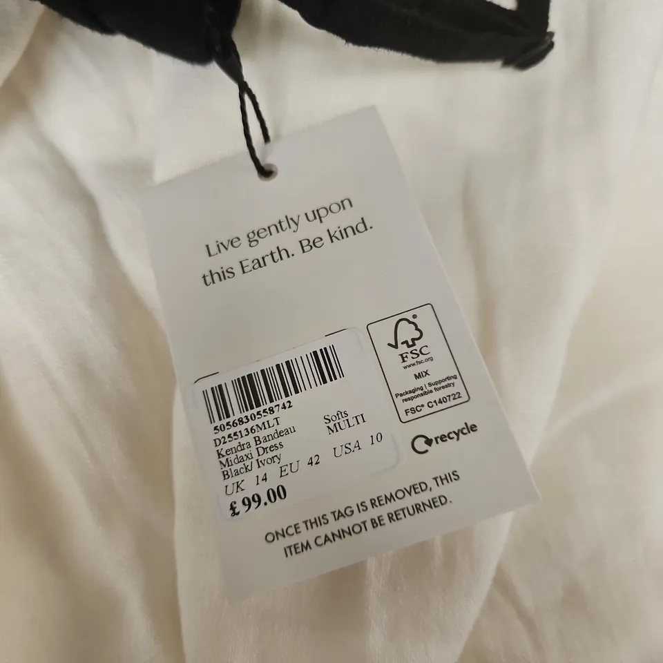 NOBODY'S CHILD WOMEN'S KENDRA BANDEAU MIDI DRESS – BLACK & IVORY UK 14