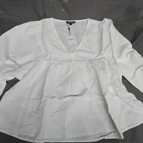 WHISTLES GLORIA LINEN BLEND BLOUSE – WHITE, UK 16 (EU 44, US 12)