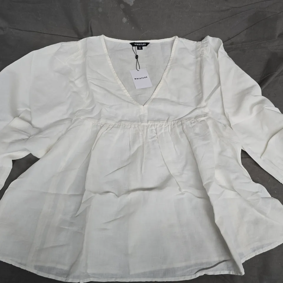 WHISTLES GLORIA LINEN BLEND BLOUSE – WHITE, UK 16 (EU 44, US 12)
