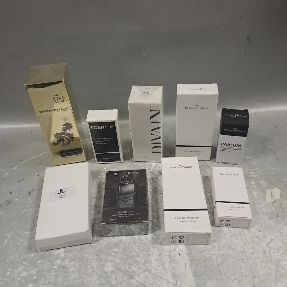 APPROXIMATELY 8 ASSORTED BOXED FRAGRANCES TO INCLUDE - THE ESSENCE VAULT - MONTALE ARABIANS TONKA - DIVAIN - ETC