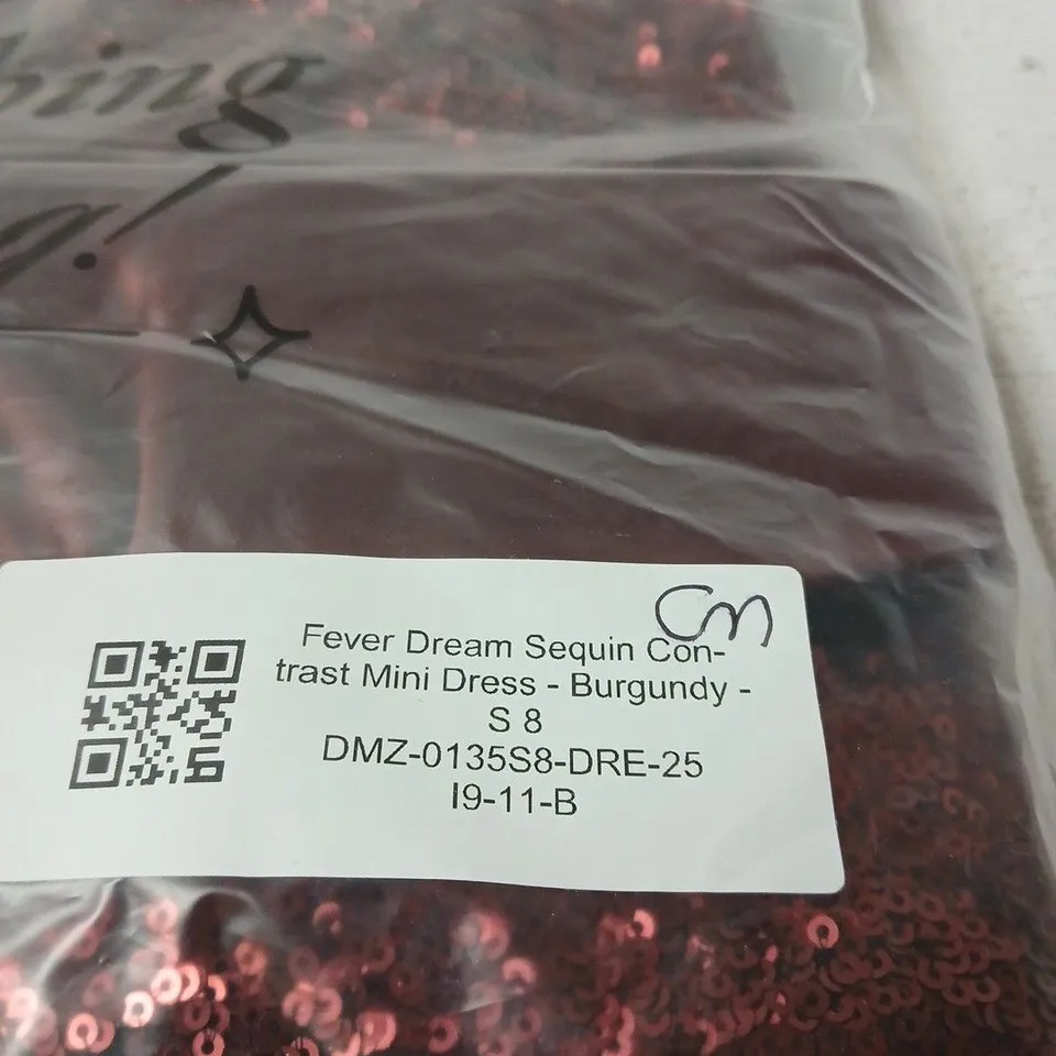 DRESSMEZEE FEVER DREAM SEQUIN CONTRAST MINI DRESS – BURGUNDY (UK 8)