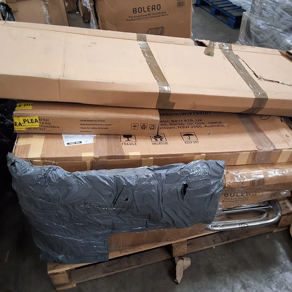 PALLET CONTAINING ASSORTED NISBITS PRODUCTS & PARTS INCLUDING SHELVING UNIT & FLAT BASE BARRIER POSTS