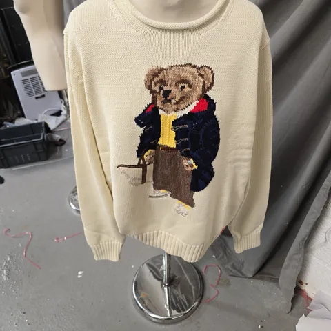 POLO RALPH LAUREN BEAR KNIT SWEATER – CREAM, SIZE L, MEN’S