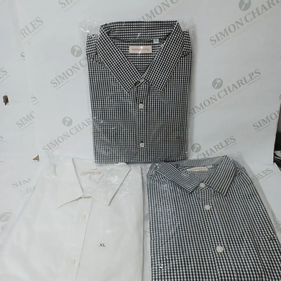 SEALED SET OF 3 BRAND NEW CORPORATIVE STYLE CHECKER SHIRT & WHITE SHIRT - XL
