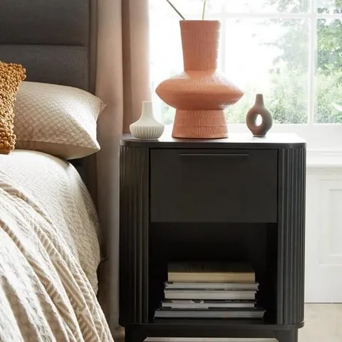 BOXED CARINA 1 DRAWER BEDSIDE CHEST - BLACK (1 BOX)