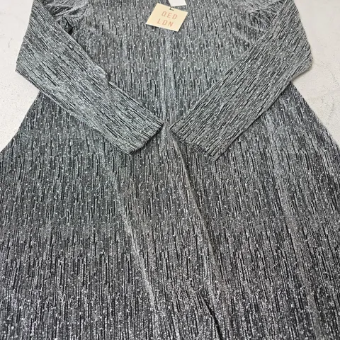 QED LONDON CREW NECK LONG SLEEVE SPARKLY DRESS, SILVER/BLACK - SIZE S