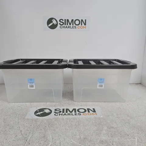 STORAGE BOX – CLEAR PLASTIC STORAGE BIN WITH BLACK LID, SET OF 2