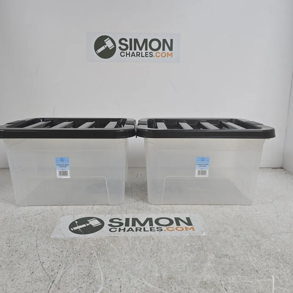 STORAGE BOX – CLEAR PLASTIC STORAGE BIN WITH BLACK LID, SET OF 2