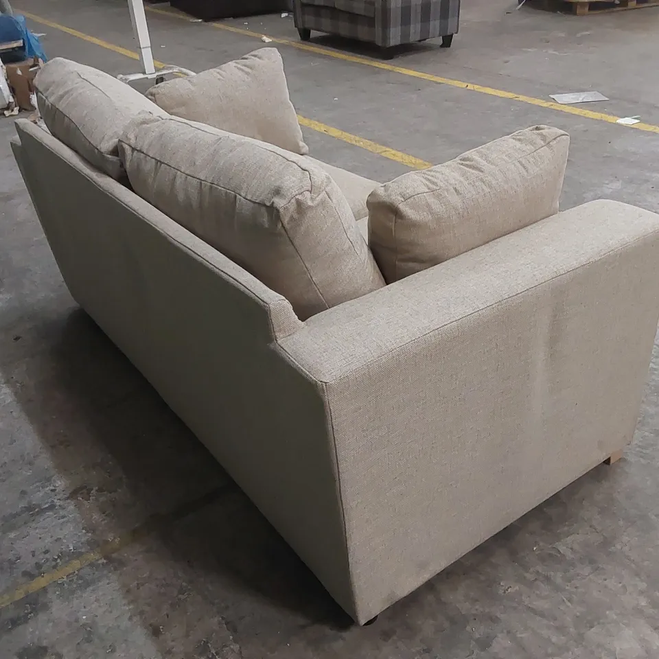 DESIGNER 2 SEATER FABRIC UPHOLSTERED SOFA BED - NATURAL 
