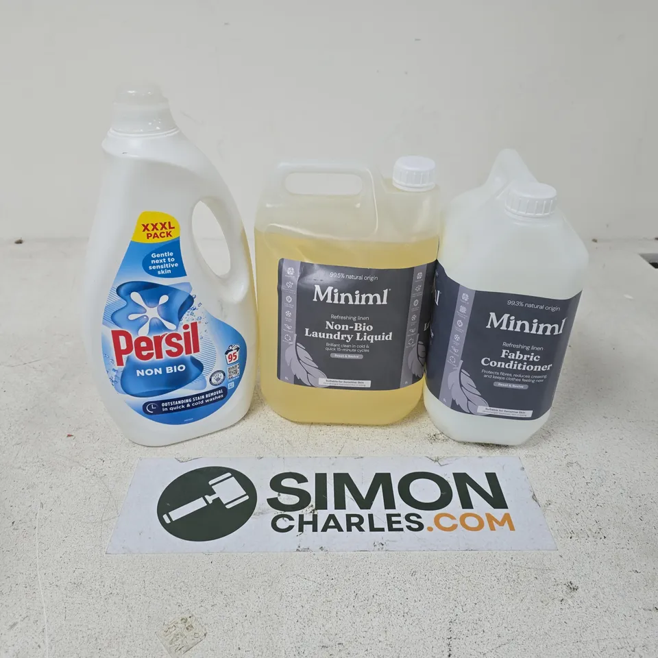 APPROXIMATELY 3 ASSORTED LARGE LIQUIDS TO INCLUDE MINIML LAUNDRY LIQUID, PERSIL NON-BIO, MINIML FABRIC CONDITIONER - COLLECTION ONLY