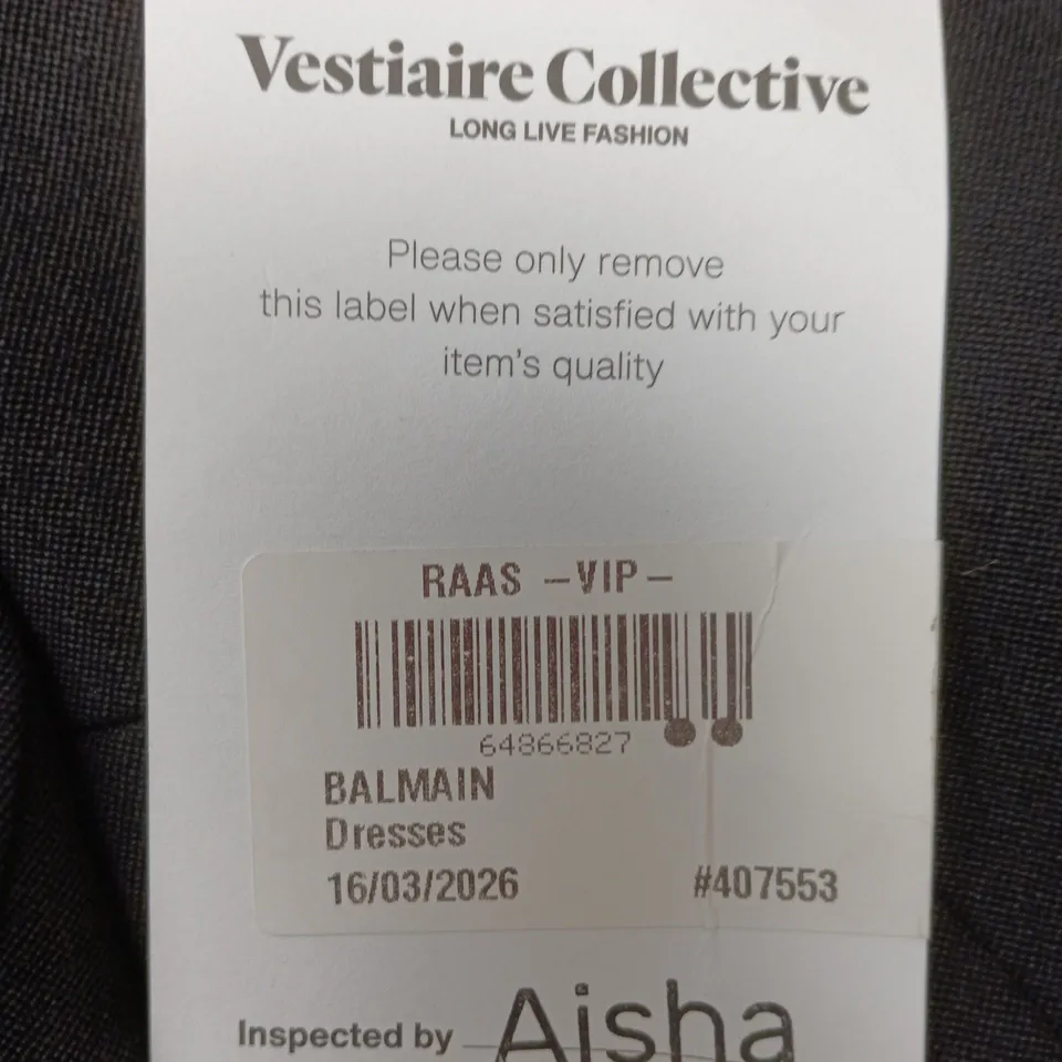 Balmain Dress – Black with Gold Button Front, Square Neckline (Womens)