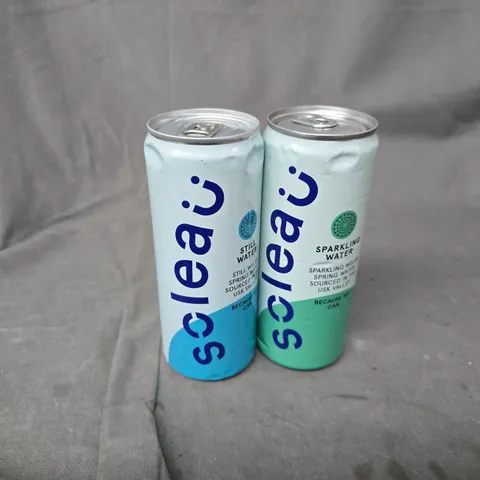 APPROXIMATELY 12 ASSORTED SOLEAU STILL & SPARKLING WATER CANS - COLLECTION ONLY